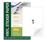 30 Sheets A4 Waterproof Glossy Vinyl Sticker Paper, Full Sheet Self-Adhesive Labels for Inkjet and Laser Printers, 210mm x 297mm