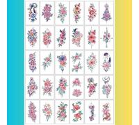 30 Sheets Flower Temporary Tattoos for Women - 5.7x9.7cm Waterproof Floral Tattoo Stickers - Easy Apply Water Transfer Body Art for Arm, Shoulder, Collarbone, Back