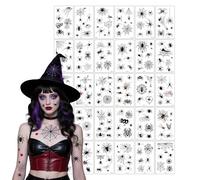 30 Sheets Halloween Temporary Tattoos - Includes Spider Web Designs for Face, Arms, Legs & Shoulders. Perfect for Cosplay, Party Body Art, Makeup Props & Halloween Decorations