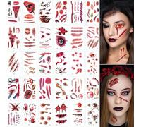 30 Sheets Halloween Temporary Tattoos, Scars Wounds Blood Zombie Makeup Stickers, Halloween Makeup Tattoos Stickers Family Kit, Suitable for Women Men Boy and Girl Masquerade Party