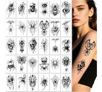 30 Sheets Halloween Temporary Tattoos Spider And Skull Arm Tattoos Party Costumes Realistic Spider Tattoo Stickers