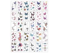 30 Sheets Of Fine Line Temporary Tattoos, Colourful Butterfly Realistic Removable Body Art,100s of Tattoos, Festival Accessories