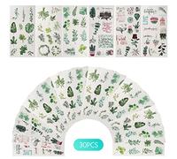 30 Sheets Plant Decorative Stickers, Self Adhesive Greenery Scrapbook Stickers Plant Leaves Flower Stickers, Scrapbooking Decals for Album Letter Bottle Calendar