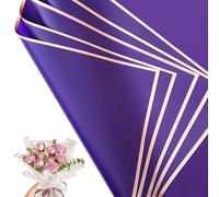 30 Sheets Purple Gold Edge Flower Bouquet Wrapping Paper,Florist Supplies Waterproof Floral Bouquet Wrapping Paper Bouquet Accessorie,Flower Shop Packaging Pape for DIY Gift Wedding Birthday