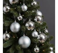 30 silver baubles - round bauble decorations - christmas tree hanging ornament - 4cm 40mm 5cm 50mm 6cm 60mm baubles - matt & gloss finish - tree wreath garland decorations.