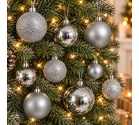 30 silver baubles - round bauble decorations - christmas tree hanging ornament - 4cm 40mm 5cm 50mm 6cm 60mm baubles - matt, glitter & gloss finish - tree wreath garland decorations