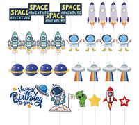 30 Space Cake Plug-Ins - Astronaut Spaceship Rocket Plug-in Set, Creative Cake Decorating Supplies, Suitable for Kids Birthday & Theme Party