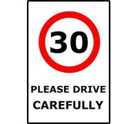 30 Speed Limit Please Drive Carefully | 40cm x 30cm | Red/White - Dibond Aluminium Sign for School Zones, Residential Areas, Traffic Safety Enhancement