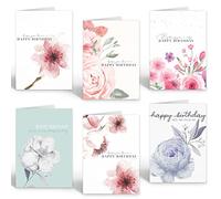 30 Stunning Watercolour Floral Multipack Birthday Cards for Adults with Envelopes - by Ruby Ashley