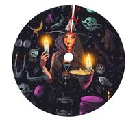 30" Thicken Christmas Tree Skirt, Magic Witch Witchcraft Bohemian Drawing Print Xmas Tree Mat for Holiday Party Ornaments Indoor Outdoor Decorations