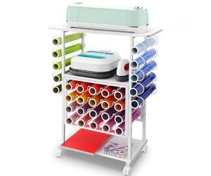 30 Vinyl Roll Holders for Cricut Cart, Organization and Storage Compatible with Cricut Maker Machine, Crafting Table Organization Workstation for Craft Room, 3 Tier Rolling Craft Cart for Small Spaces