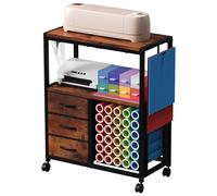30 Vinyl Roll Holders for Cricut Cart, Rolling Craft Cart with 3 Fabric Drawer, Craft Organization and Storage Compatible with Cricut Maker Machine, Crafting Cabinet Table Workstation, Rustic Brown