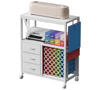 30 Vinyl Roll Holders for Cricut Cart, Rolling Craft Cart with 3 Fabric Drawer, Craft Organization and Storage Compatible with Cricut Maker Machine, Crafting Cabinet Table Workstation, White