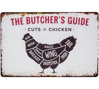 30 x 20 cm - Retro Tin Sign for Grill and Cook Fans - "The Butchers Guide - Cuts of Chicken" - Butchers, Butchers BBQ Overview