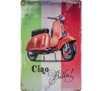 30 x 20 cm Retro Vintage Tin Sign for Italy Scooter Fans - "Ciao Bella - Italy Flag"