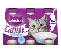 30 x 200ml Whiskas Adult Cat Milk Bottles Low Lactose Cat Treat No Preservatives
