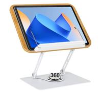 30 x 24 cm Book Stand for Reading, 360° Rotating Base Reading Stand, Foldable & Portable Cookbook Holder with Side Clip, Wooden Book Stand for Offices, Kitchens, Textbooks, Music Scores, Tablets