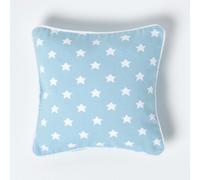 HOMESCAPES - 100% Cotton - Star - Cushion Cover - 30 x 30 cm Square - 12 x 12 Inches - Blue White - 100% Cotton Sofa Pillow Cushion Cover - Washable