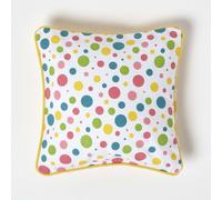 HOMESCAPES - 100% Cotton - Polka Dots - Cushion Cover- 30 x 30 cm Square - 12 x 12 Inches - Multi Colour Orange Red Blue Yellow - 100% Cotton Sofa Pillow Cushion Cover - Washable