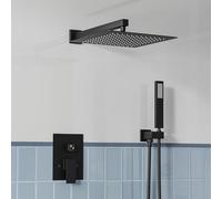 30 x 30 cm Thermostatic Shower Mixer Set, Concealed Shower System with Shower Head and Brass Shower Valve for Bathrooms, Square Stainless Steel Rainfall Shower Panel and Handheld Spray
