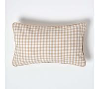 HOMESCAPES - 100% Cotton - Gingham Check - Cushion Cover - 30 x 50 cm Rectangular - 12 x 20 Inches - Beige White - 100% Cotton Sofa Pillow Cushion Cover - Washable