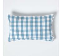 Homescapes Blue Block Check Cotton Gingham Cushion Cover, 30 X 50 Cm