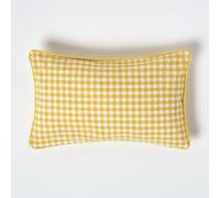 Cotton Gingham Check Cushion Cover Homescapes Yellow 30cm x 50cm