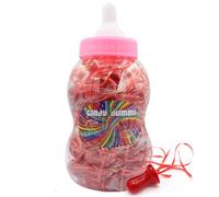 30 x 60g Red Dummy Rock Lollies - Fruit Flavoured Individually Wrapped Red Dummies With Ring Hoop And Ribbon In A Baby Bottle-Shaped Jar - Dummy Sweets - Baby Shower - Gender Reveal - Party Bags