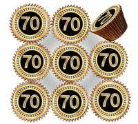 30 x 70TH BIRTHDAY AGE 70 70TH ANNIVERSARY BLACK & GOLD EDIBLE ICING 3.8 cms CUPCAKE TOPPERS DECORATIONS