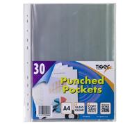 30 x A4 Glass Clear Plastic Wallets Strong Poly Punched Pocket Document Files