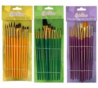 30 x Artist Paint Brushes 3 x 10 Piece Brush Sets Sable Camel Taklon Flat & Round Art Painting Tools