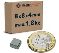 30 x Block Magnet 8 x 8 x 4 mm Neodymium N45 (NdFeB) Nickel - Force 1,8 kg - 30 pieces - Power Magnetic Blocks - Strong Rare Earth Rectangular Magnets for Industry and Home