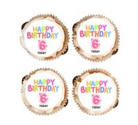 30 x Edible Cupcake Toppers Girls Happy Birthday 1-9 *PRECUT* VANILLA FLAVOURED ICING SHEETS (30 x 38mm, 6)