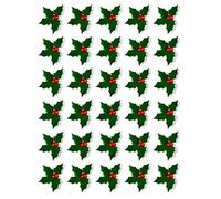 30 X HOLLY & BERRY LEAVES - CHRISTMAS - EDIBLE CUPCAKE CAKE TOPPERS D4