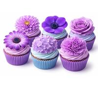 30 x Mixed purple flowers edible wafer rice paper cupcake toppers cake decorations Pansy Rose Hibiscus Hawaiian Daisy Gerbera flower heads Spring Wedding Birthday Party Celebrations petals Lilac