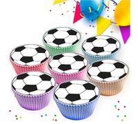 30 x PRE CUT BLACK AND WHITE FOOTBALL EDIBLE WAFER CARD RICE PAPER 4.5 cms CUPCAKE TOPPERS DECORATIONS