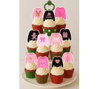30 x PRE CUT CHRISTMAS UGLY JUMPER SWEATER PINK STAND UP EDIBLE WAFER CARD RICE PAPER CUPCAKE TOPPERS DECORATIONS