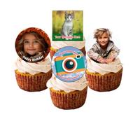 30 x PRE CUT Edible Personalised Photo/Your Logo Cupcake Toppers Premium Wafer Paper Custom Cake Topper (1.5 inch Discs)