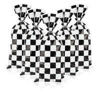30 x Racing Car Cello Bags Black and White Check Candy Bags Lightning McQueen Cellophane Bags with 30 Silver Ties for Cars Birthday Party