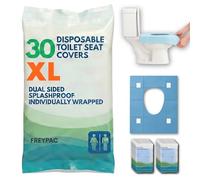 30 XL Disposable Toilet Seat Covers, 2 Sided Splashproof, sticky pads to grip the toilet for a Hygenic Comfort Barrier, suitable for Children, Adults, Pregnant Women, Festivals, Travel, Office