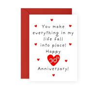30 Years Anniversary Card Hearts - 'Fall Into Place 30th Anni' - Gifts for Wife, Husband, Spouse, Partner, Other Half, Babe - Red & Romantic - Comes with Fun Stickers