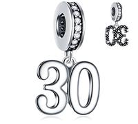 30 Years Anniversary Dangle Charms fits Pandora Mothers Day Bracelet, 925 Sterling Silver 30th Birthday Pendant Beads with Birthstone CZ, Number 30 Bday Gifts for Father/Mom/Bride