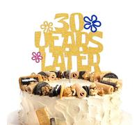 30 Years Later Cake Topper - Cheers to 30 Years, Talk Thirty to Me, Yellow Sponge Theme Cartoon 30th Birthday Anniversary Decorations Gold Glitter