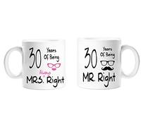 30 Years of Being Mr Right & Mrs Always Right -30th Anniversary Mug Set of 2-11oz Mugs - Pink