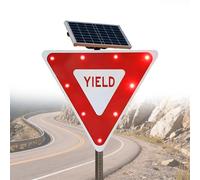 30" Yield Traffic Signs - High-Intensity Reflective Sheeting, Durable Aluminum, Solar LED Caution Sign for Road Safety Markings