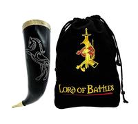 300-400ml Stallion Drinking Horn | Comes with Intricately Decorated Brass rim on mouth & Ends | Engraved Stallion Design for an Elite Medieval Look