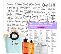 300+ Bathroom Labels, Include Over 265 Preprinted Bathroom, Beauty & Makeup Stickers and 36 Blank Ones, Waterproof/Oil/Tear Resistant No Residue Cursive Bathroom Stickers