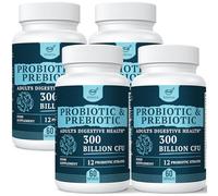 300 Billion CFU Probiotics for Digestive Gut & Immune Health, Advanced Strength Probiotics with 12 Diverse Strains + 3 Prebiotics for Women & Men (60 Count (Pack of 4))
