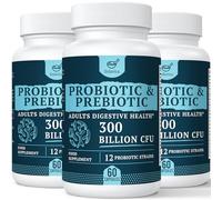 300 Billion CFU Probiotics for Digestive Gut & Immune Health, Advanced Strength Probiotics with 12 Diverse Strains + 3 Prebiotics for Women & Men (60 Count (Pack of 3))