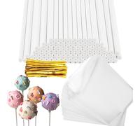 300 Cake Pop Sticks Set. Includes 100 Lollipop Sticks, 100 Cake Sticks, 100 Gold Bows, Suitable for Baking, Handicrafts, and Party Decorations. Lolly Sticks are Suitable for Various Holiday Parties